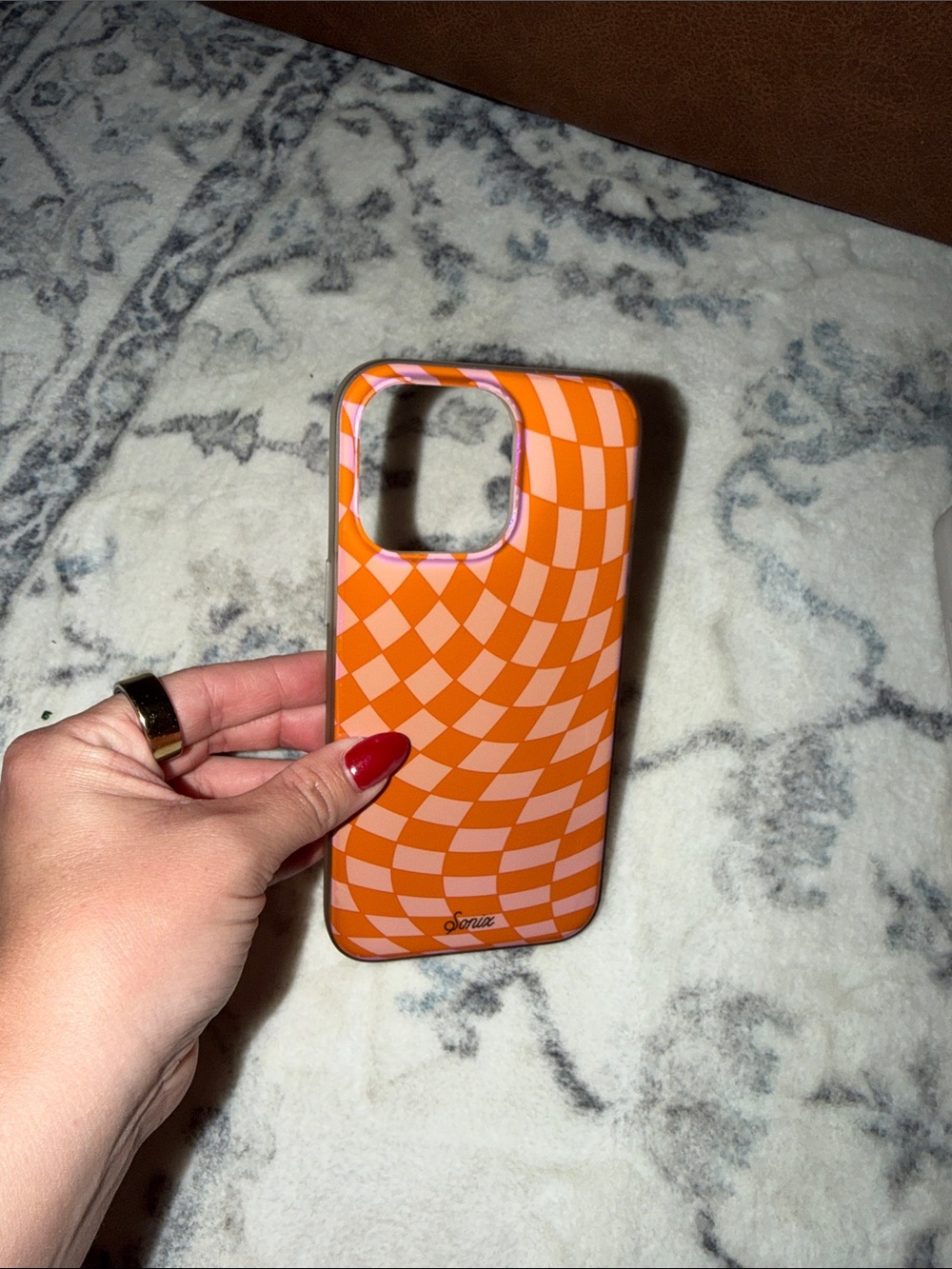 Orange Checker Pattern iPhone 15 ProMax Case - sonix